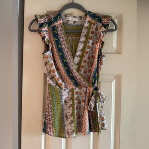 Boho Floral Stripe Wrap Top - Multi